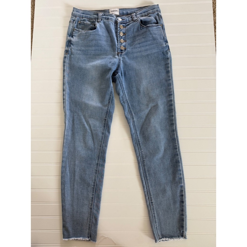 Kensie Jeans Vintage Luxe High Rise Skinny Light Wash Button Fly Raw Hem 10/30